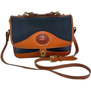Dooney & Bourke Women’s Carrier Crossbody Bag – Navy Blue & Tan Leather